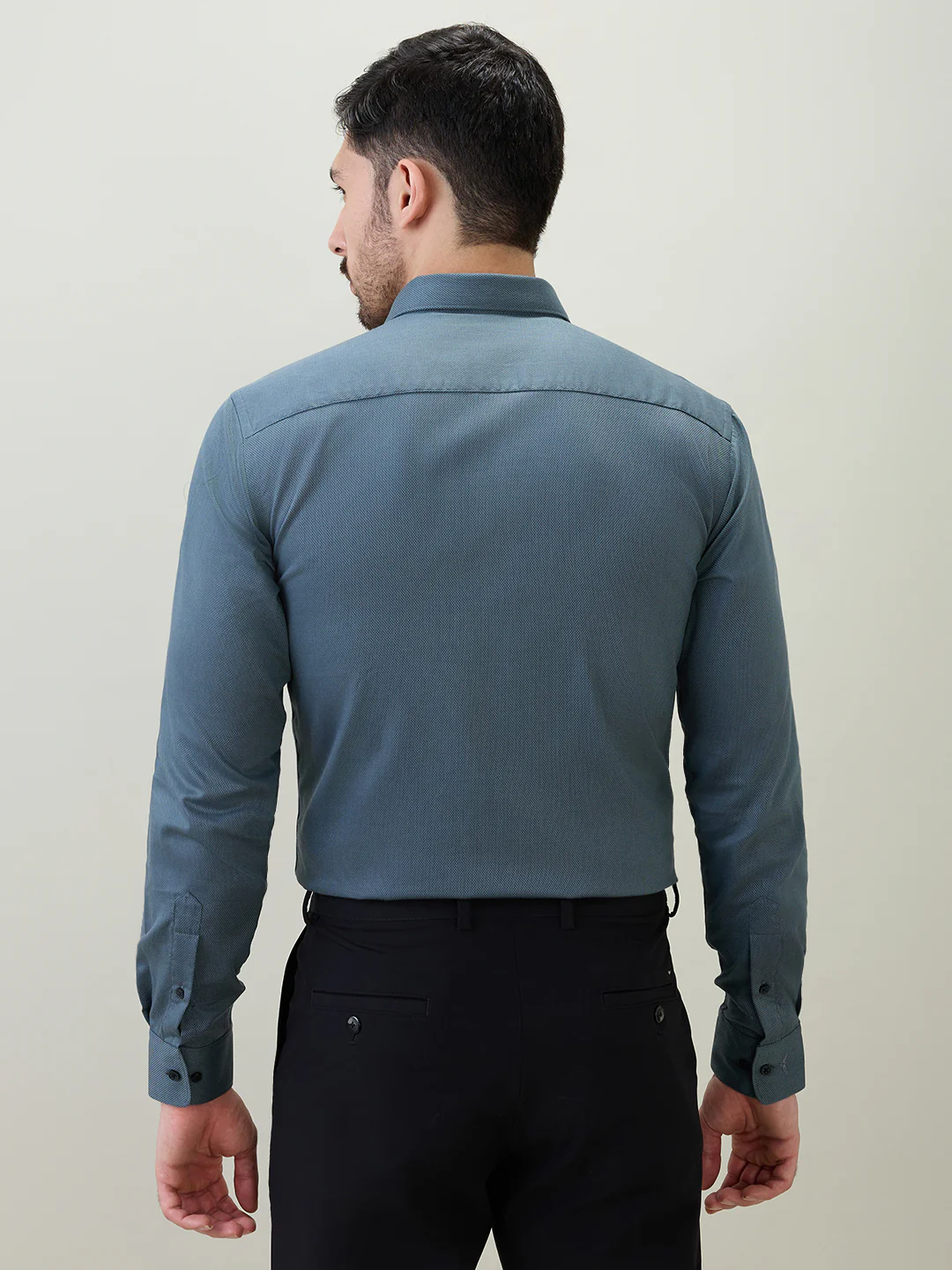 Park Avenue Men Grey Structure Slim Fit Cotton Formal Shirt - Image 4