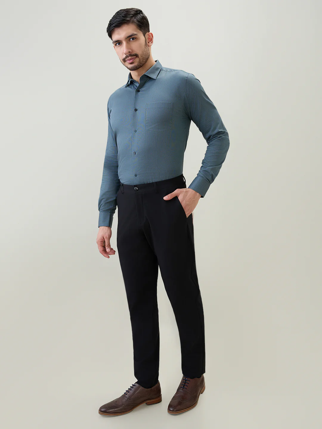 Park Avenue Men Grey Structure Slim Fit Cotton Formal Shirt - Image 5