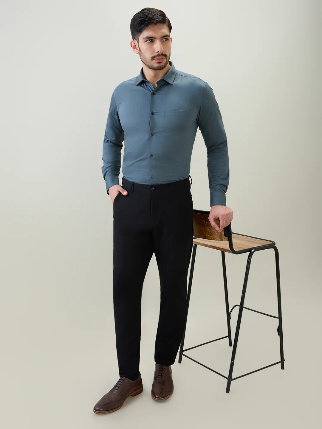 Park Avenue Men Grey Structure Slim Fit Cotton Formal Shirt - Image 6