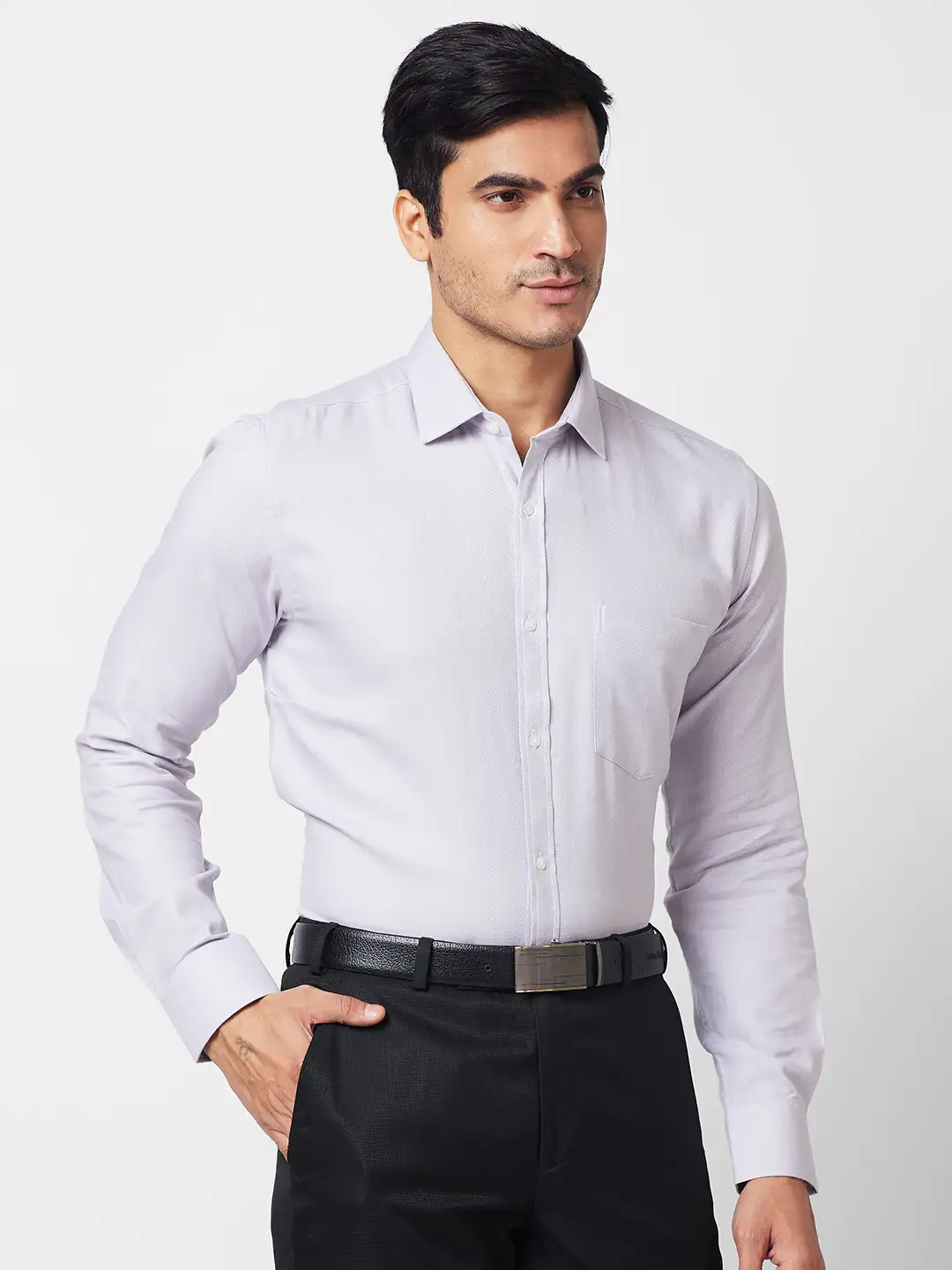 Park Avenue Men Grey Structure Slim Fit Cotton Shirt - Image 2