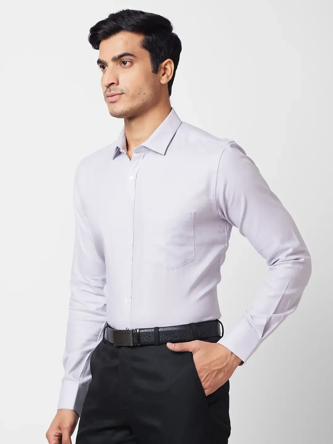 Park Avenue Men Grey Structure Slim Fit Cotton Shirt - Image 3