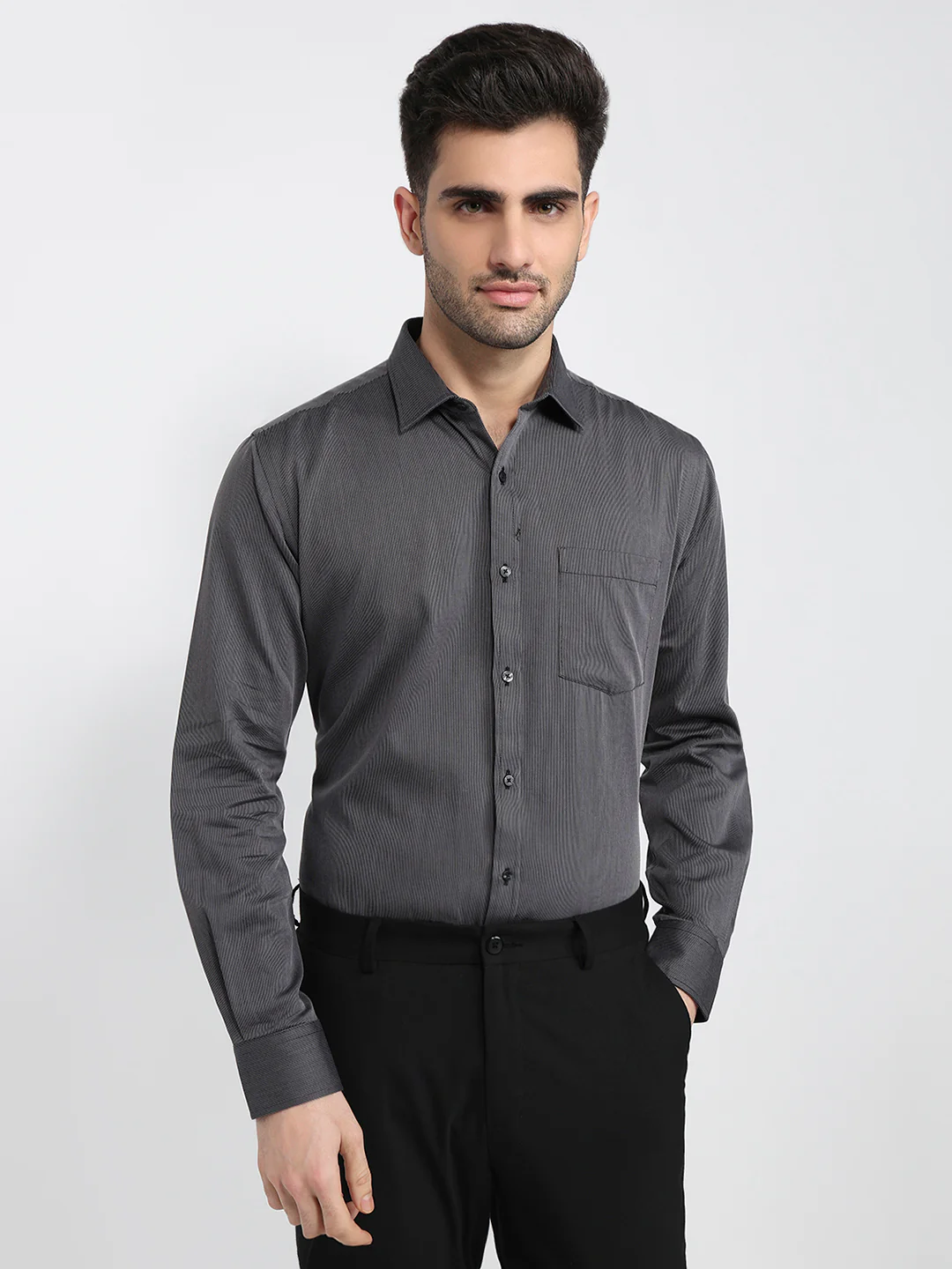 Park Avenue Men Grey Structure Slim Fit Cotton Shirt