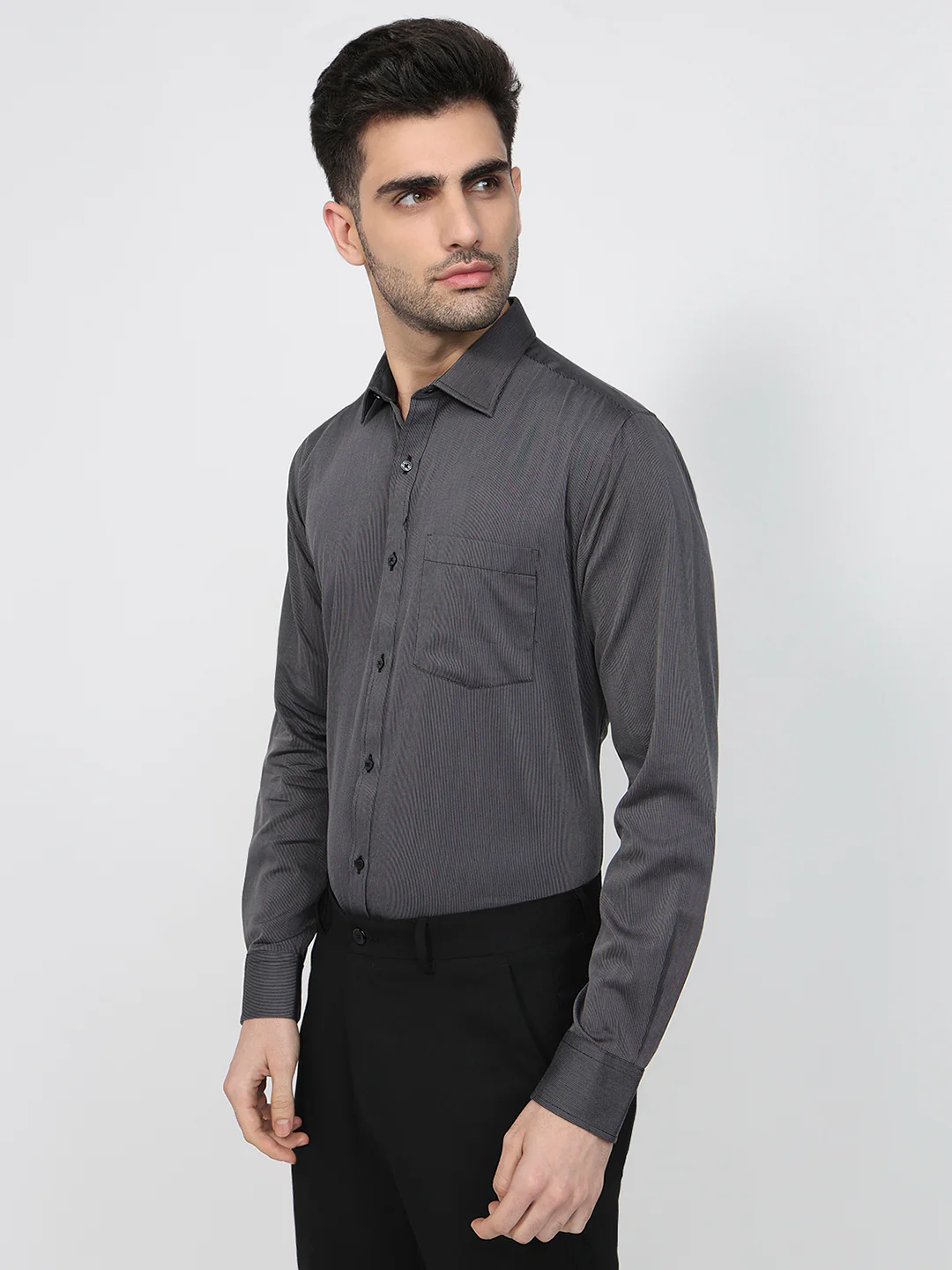 Park Avenue Men Grey Structure Slim Fit Cotton Shirt - Image 2