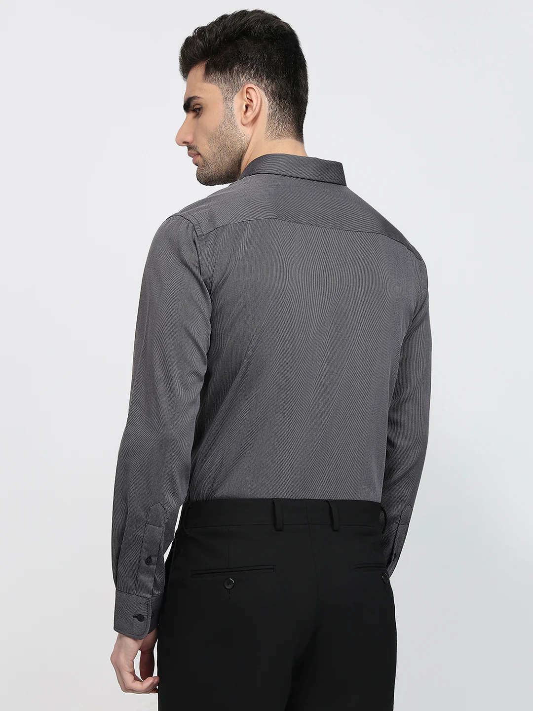 Park Avenue Men Grey Structure Slim Fit Cotton Shirt - Image 4