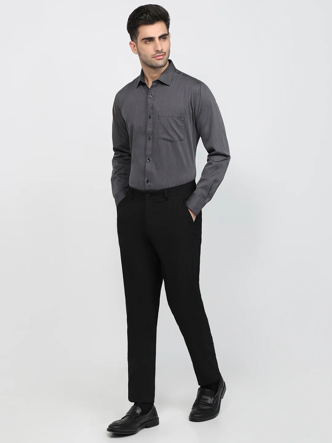 Park Avenue Men Grey Structure Slim Fit Cotton Shirt - Image 5