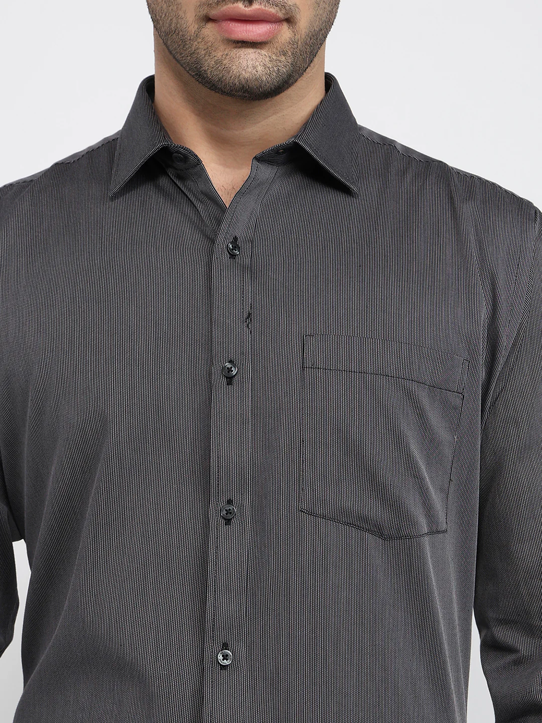 Park Avenue Men Grey Structure Slim Fit Cotton Shirt - Image 6