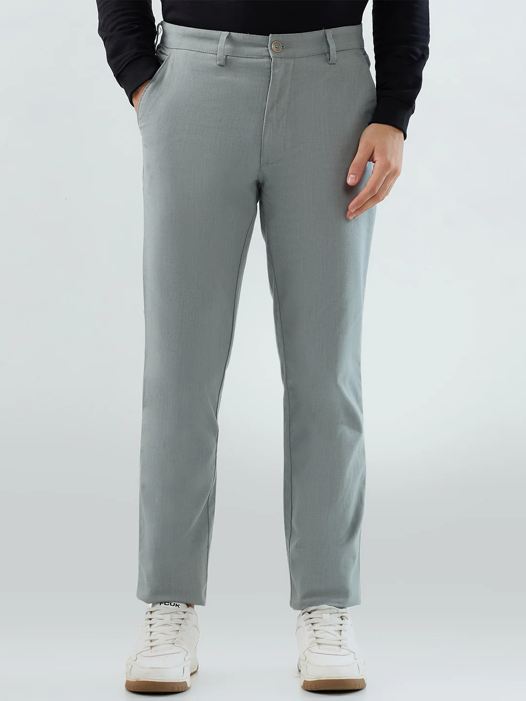 Park Avenue Men Grey Structure Slim Fit Cotton Trouser