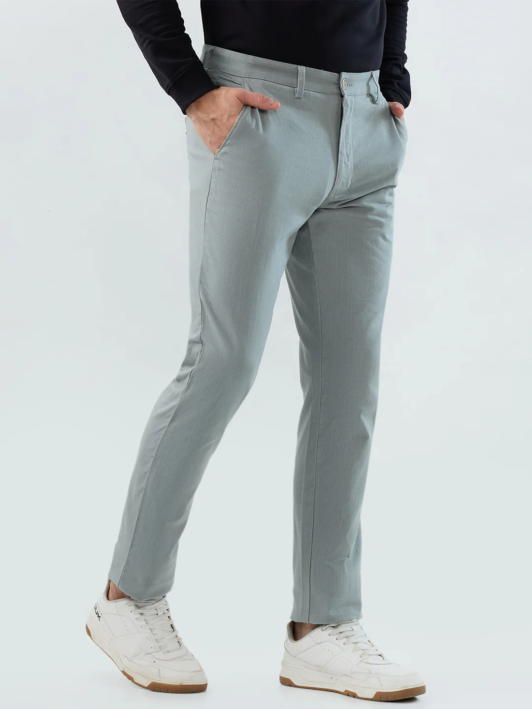 Park Avenue Men Grey Structure Slim Fit Cotton Trouser - Image 2