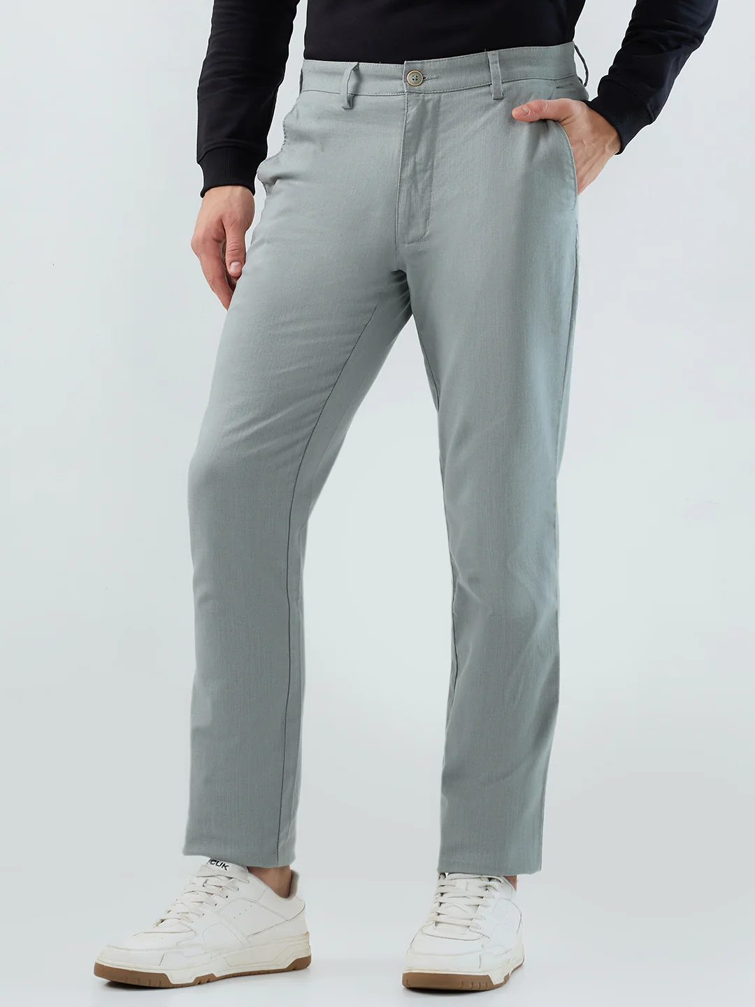 Park Avenue Men Grey Structure Slim Fit Cotton Trouser - Image 3