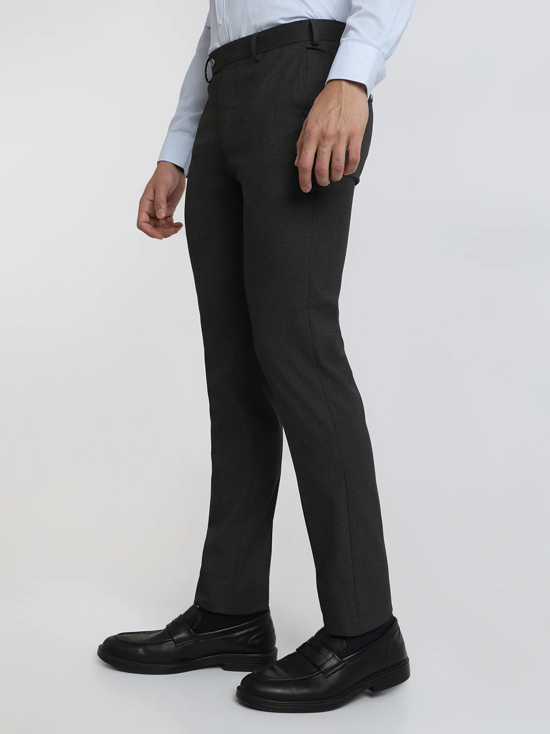 Park Avenue Men Grey Structure Slim Fit Polyester Blend Trouser - Image 3