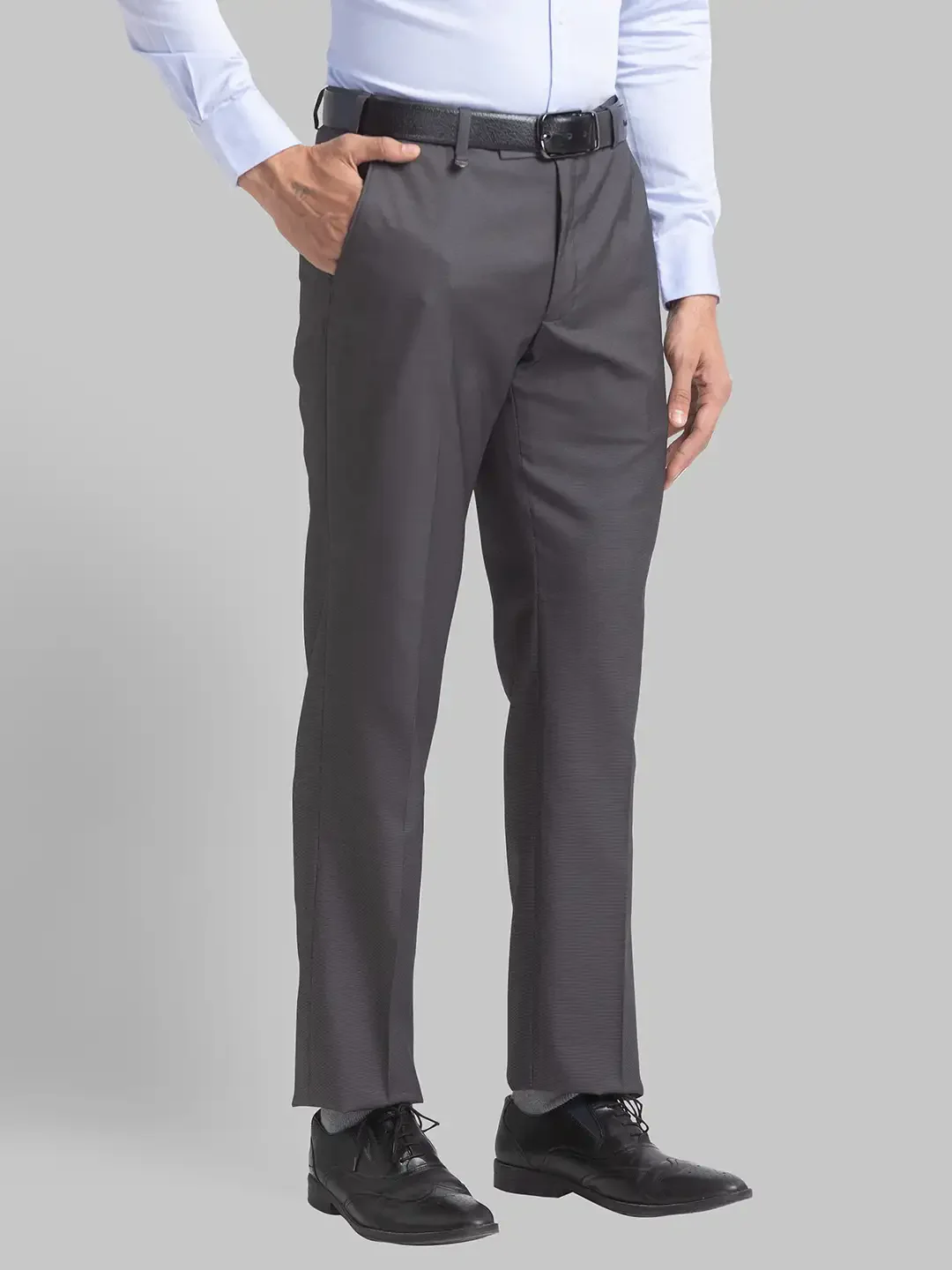 Park Avenue Men Grey Structure Smart Fit Polyester Blend Trouser - Image 2