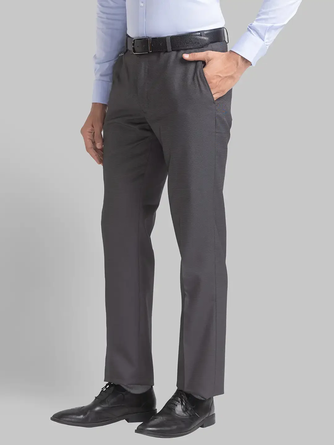 Park Avenue Men Grey Structure Smart Fit Polyester Blend Trouser - Image 3