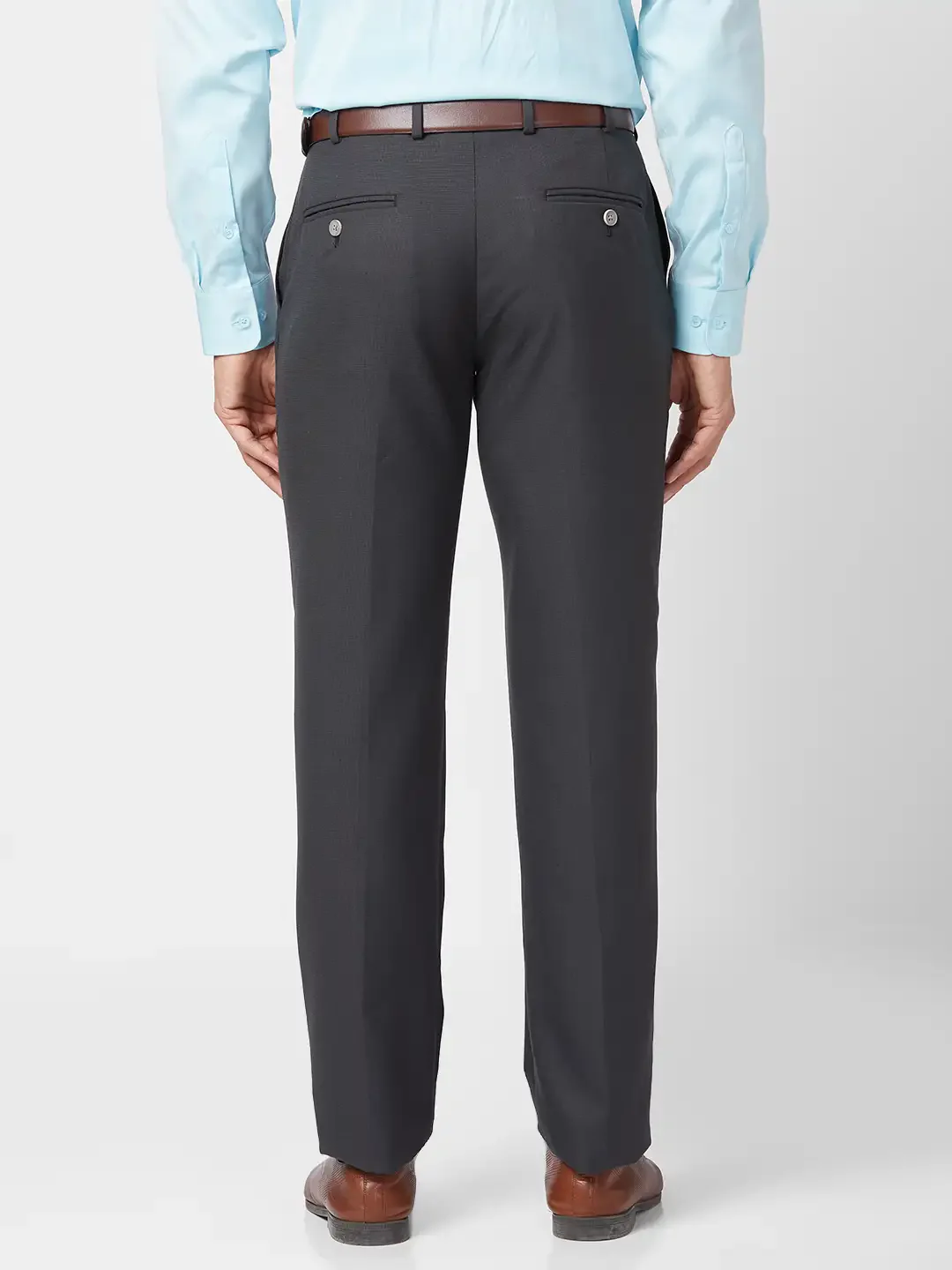 Park Avenue Men Grey Structure Smart Fit Polyester Blend Trouser - Image 4