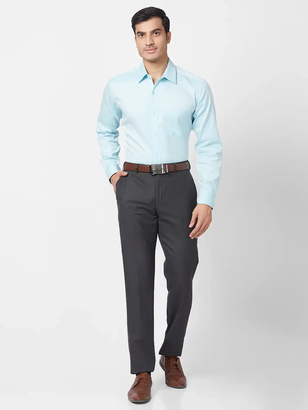 Park Avenue Men Grey Structure Smart Fit Polyester Blend Trouser - Image 5