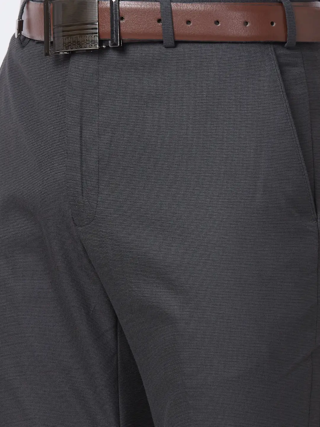 Park Avenue Men Grey Structure Smart Fit Polyester Blend Trouser - Image 6