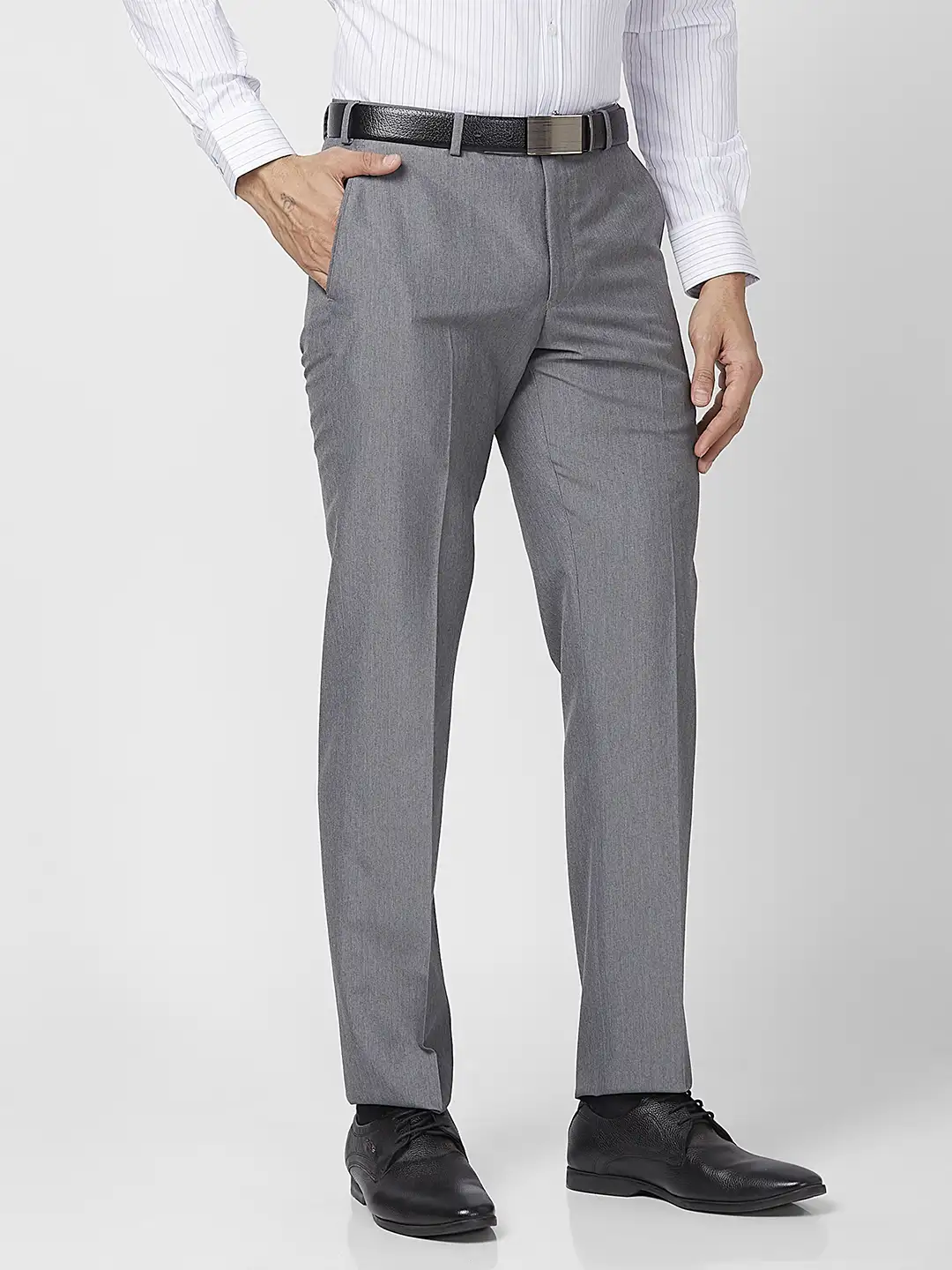 Park Avenue Men Grey Structure Smart Fit Polyester Blend Trouser - Image 2