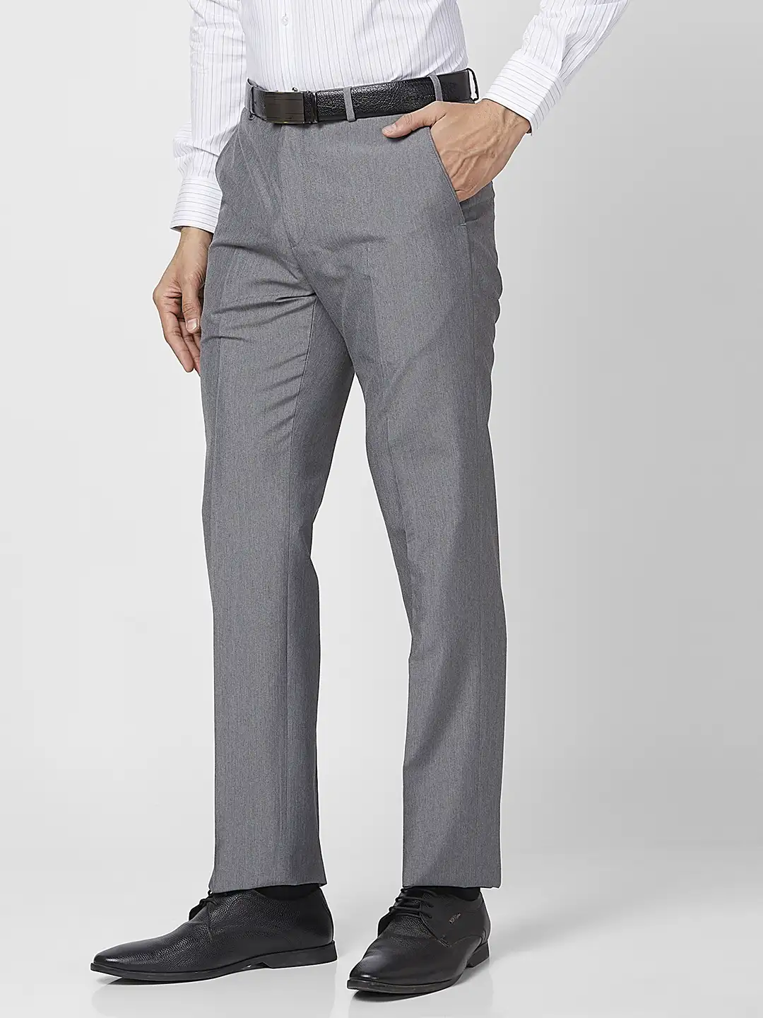 Park Avenue Men Grey Structure Smart Fit Polyester Blend Trouser - Image 3