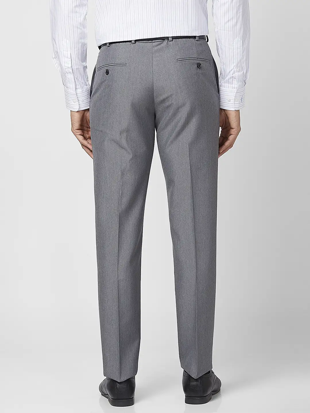 Park Avenue Men Grey Structure Smart Fit Polyester Blend Trouser - Image 4