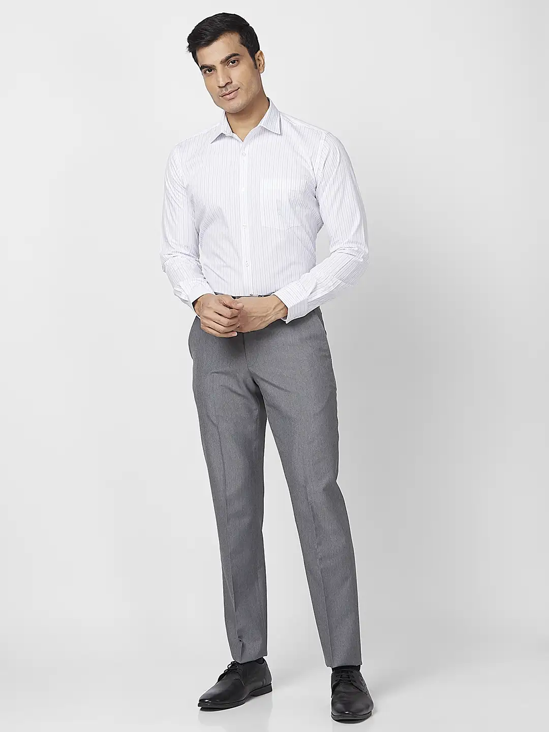Park Avenue Men Grey Structure Smart Fit Polyester Blend Trouser - Image 5