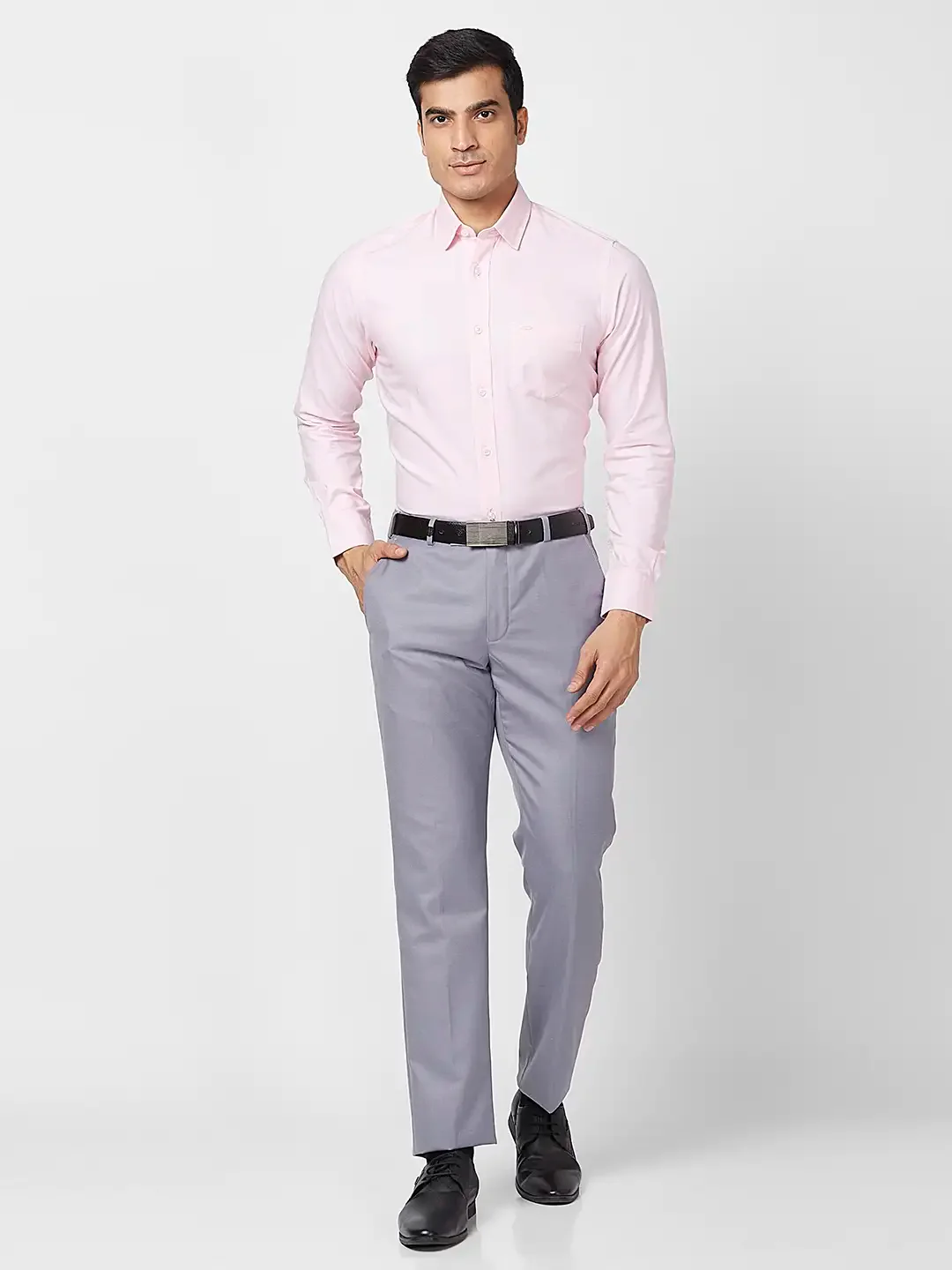 Park Avenue Men Grey Structure Smart Fit Polyester Blend Trouser - Image 5