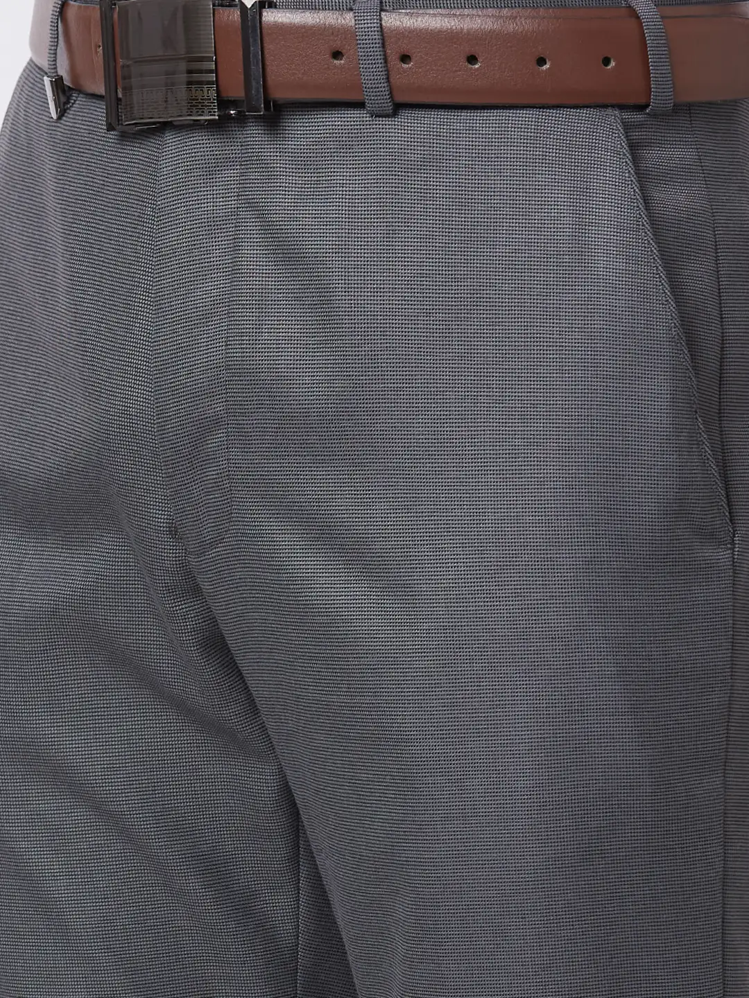 Park Avenue Men Grey Structure Smart Fit Polyester Blend Trouser - Image 6