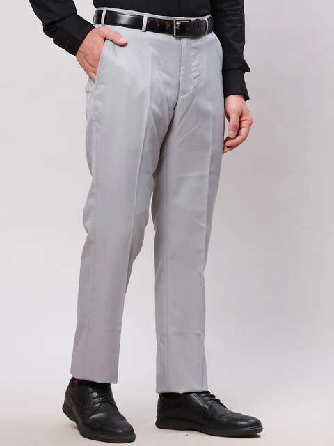 Park Avenue Men Grey Structure Smart Fit Polyester Blend Trouser - Image 2