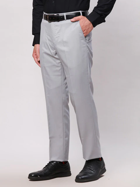 Park Avenue Men Grey Structure Smart Fit Polyester Blend Trouser - Image 3