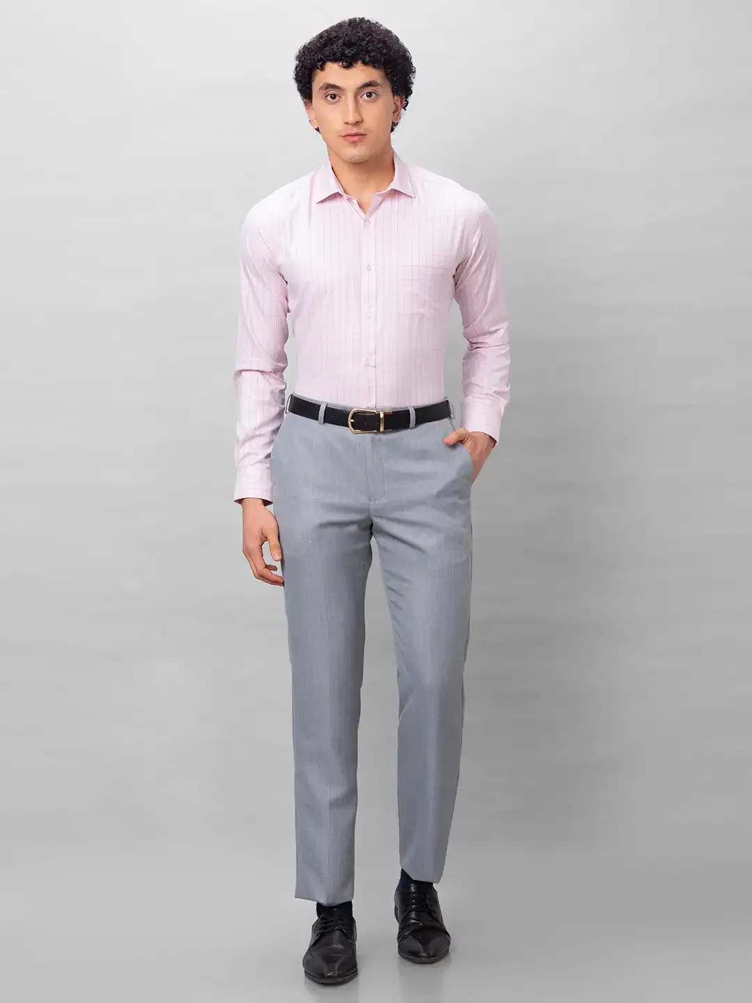 Park Avenue Men Grey Structure Smart Fit Polyester Blend Trousers - Image 6