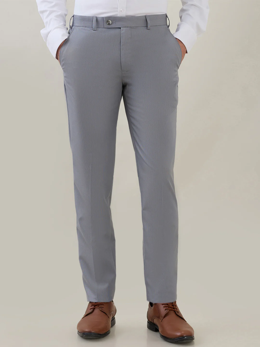 Park Avenue Men Grey Structure Super Slim Fit Polyester Blend Trouser
