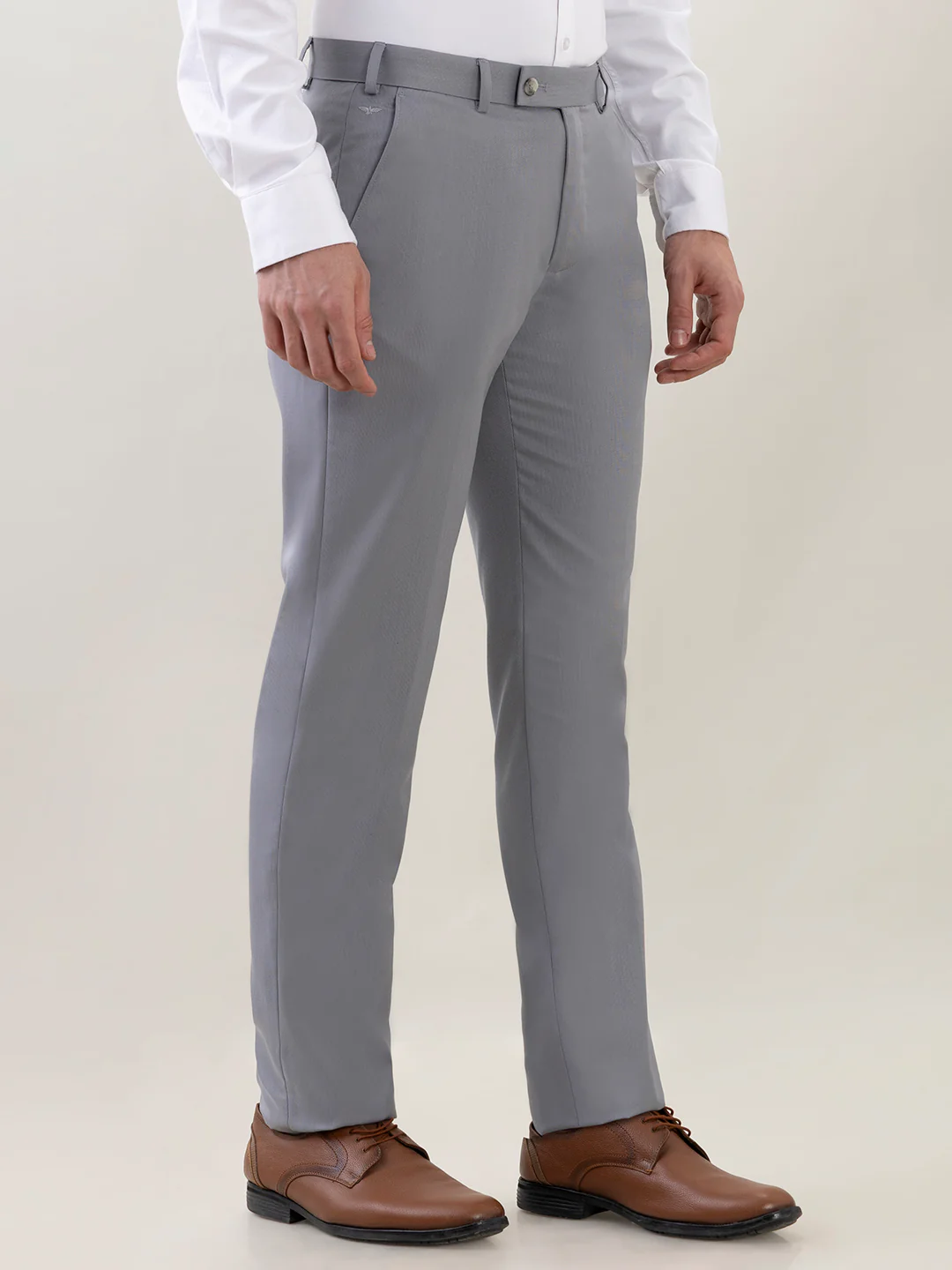 Park Avenue Men Grey Structure Super Slim Fit Polyester Blend Trouser - Image 2