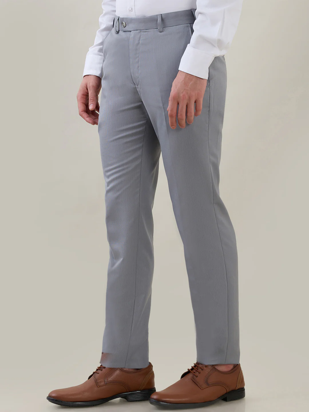 Park Avenue Men Grey Structure Super Slim Fit Polyester Blend Trouser - Image 3