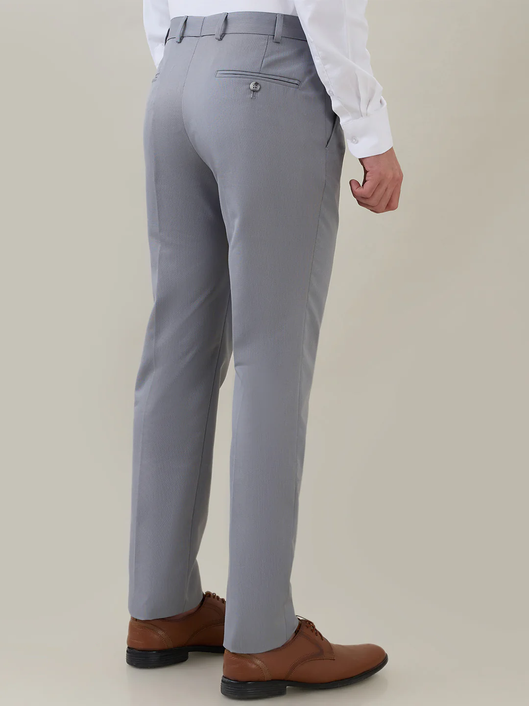 Park Avenue Men Grey Structure Super Slim Fit Polyester Blend Trouser - Image 4