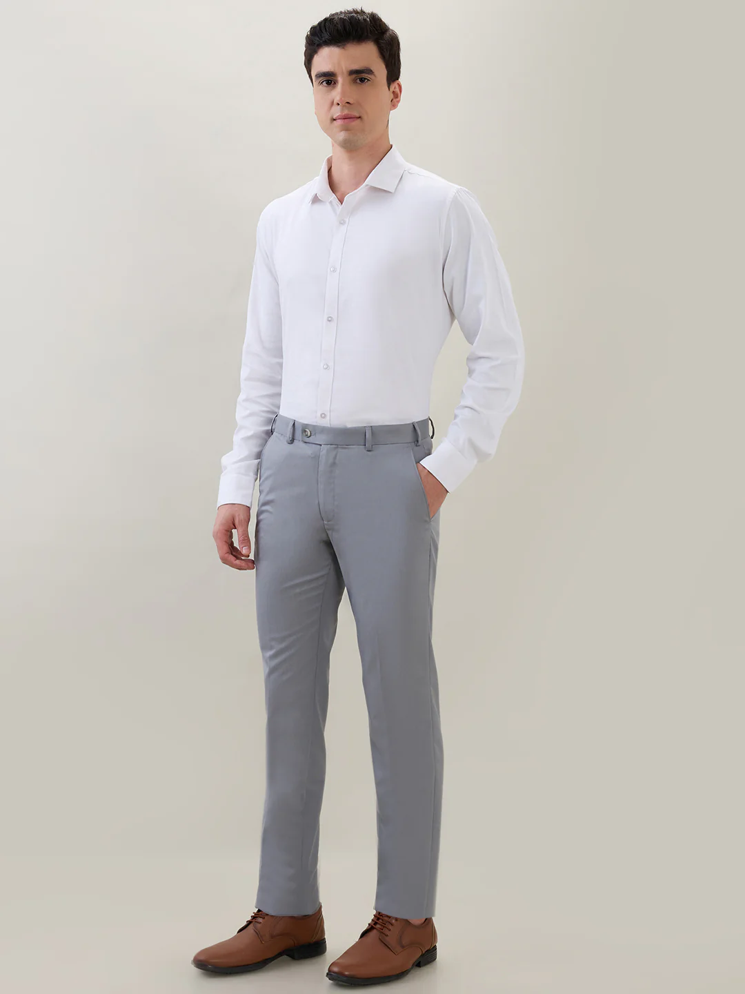 Park Avenue Men Grey Structure Super Slim Fit Polyester Blend Trouser - Image 5