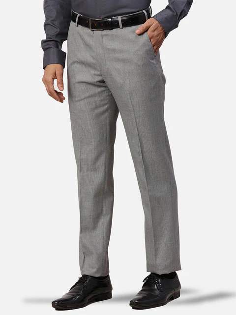 Park Avenue Men Grey Structured Slim Fit Polyester Blend Trouser - Image 3