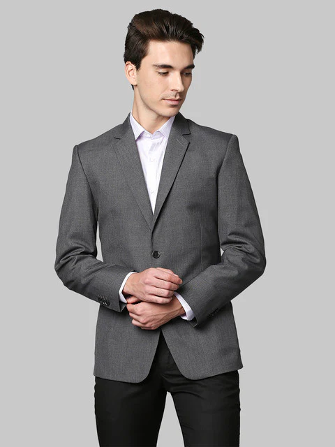 Park Avenue Men Grey Super Slim Fit Solid Suit