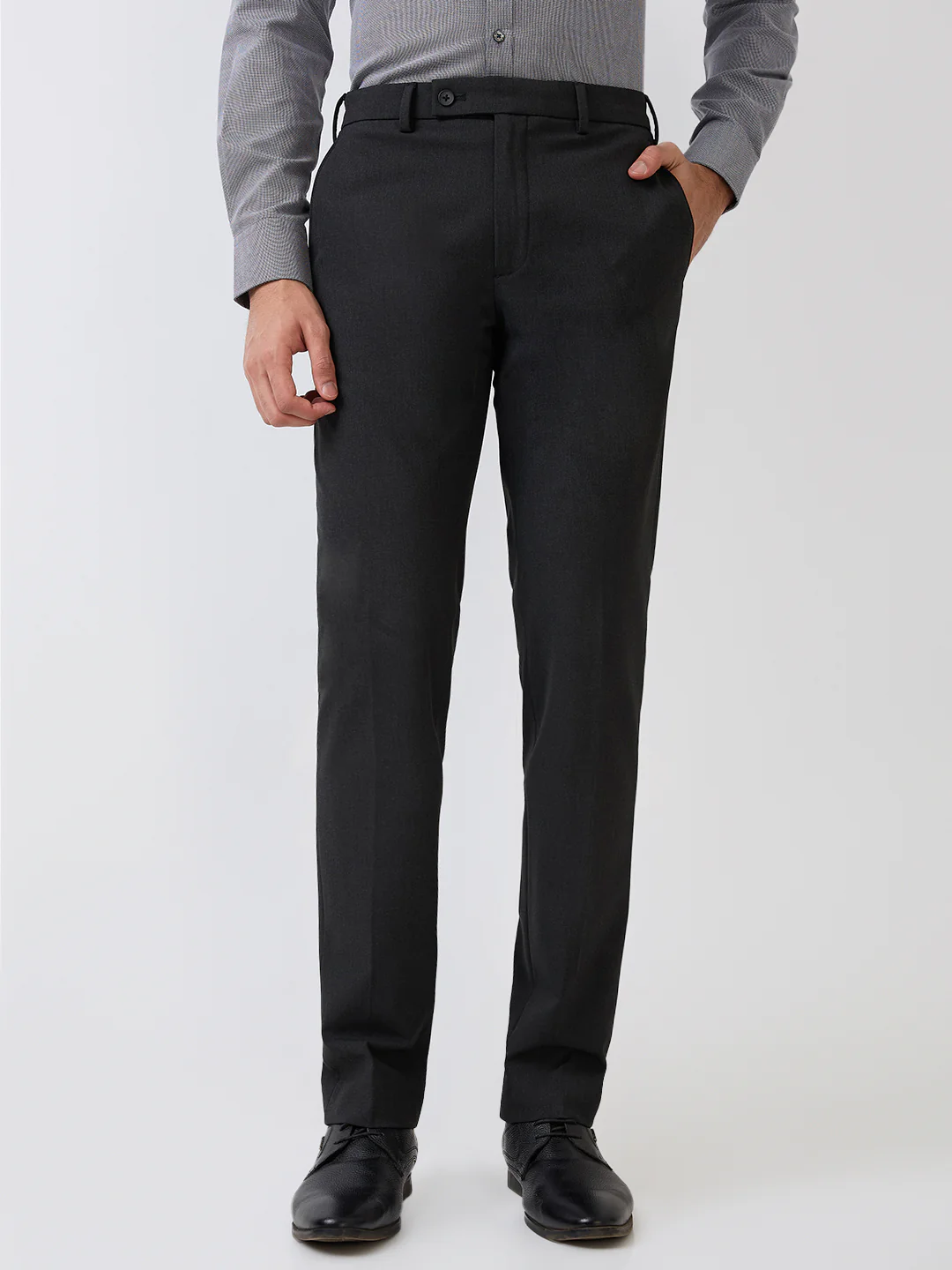 Park Avenue Men Grey Twill Slim Fit Polyester Blend Trouser