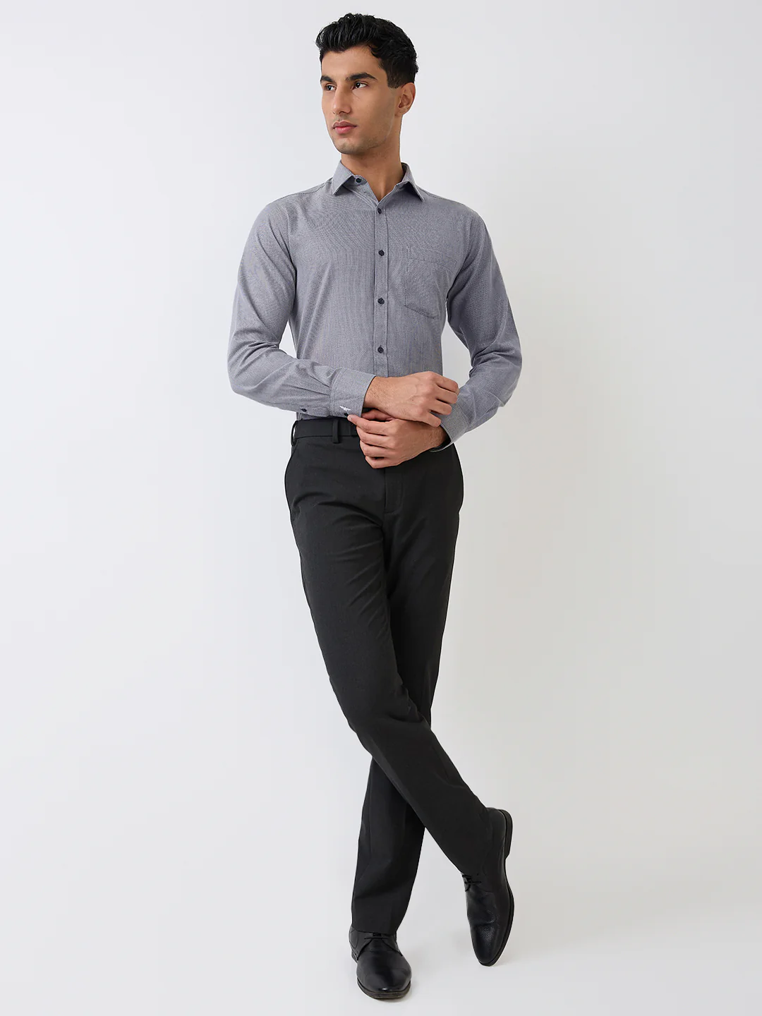Park Avenue Men Grey Twill Slim Fit Polyester Blend Trouser - Image 5