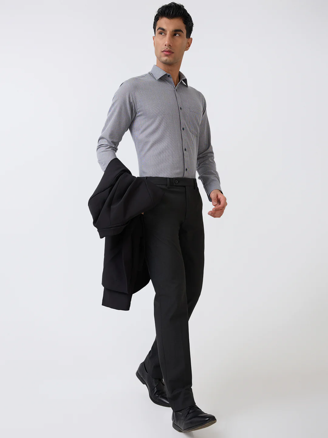Park Avenue Men Grey Twill Slim Fit Polyester Blend Trouser - Image 6