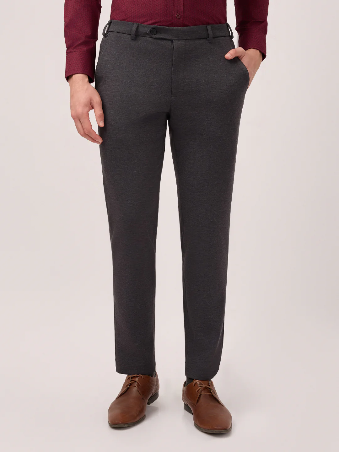 Park Avenue Men Grey Twill Super Slim Fit Polyester Blend Trouser