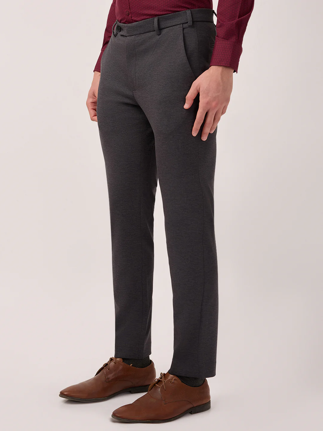 Park Avenue Men Grey Twill Super Slim Fit Polyester Blend Trouser - Image 2