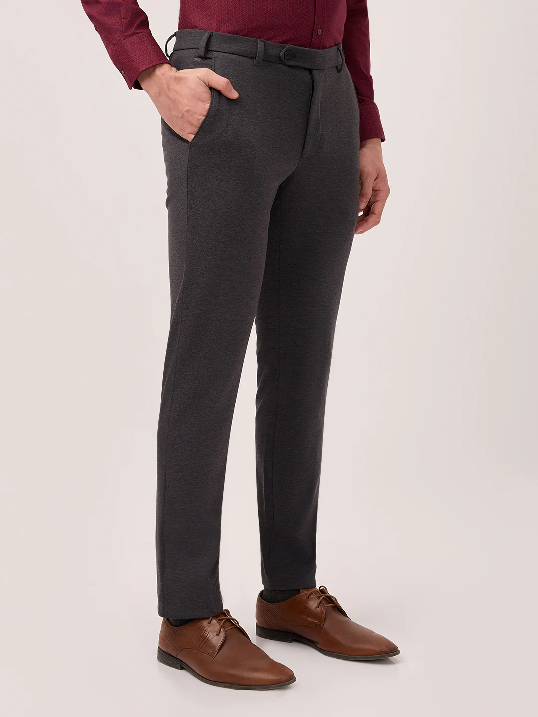 Park Avenue Men Grey Twill Super Slim Fit Polyester Blend Trouser - Image 3