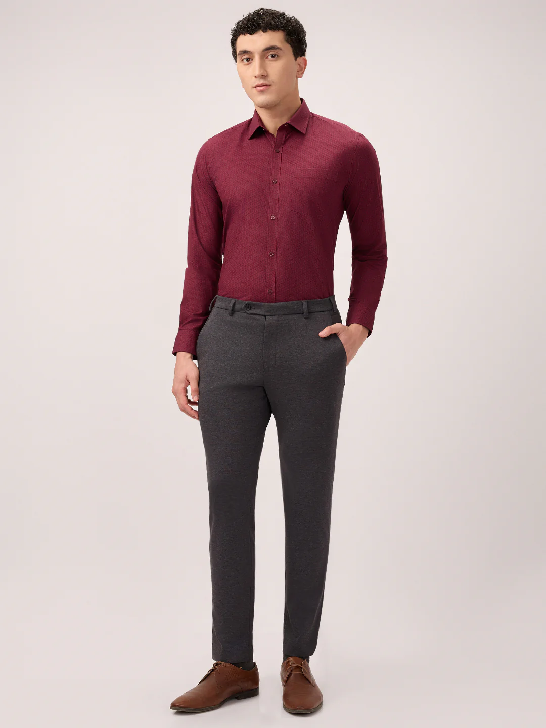 Park Avenue Men Grey Twill Super Slim Fit Polyester Blend Trouser - Image 5
