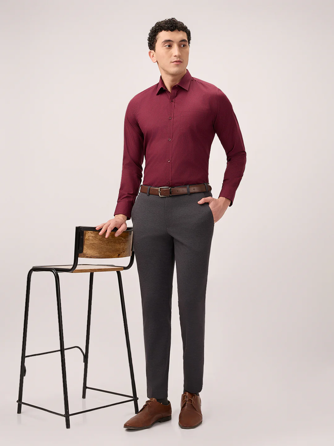 Park Avenue Men Grey Twill Super Slim Fit Polyester Blend Trouser - Image 6