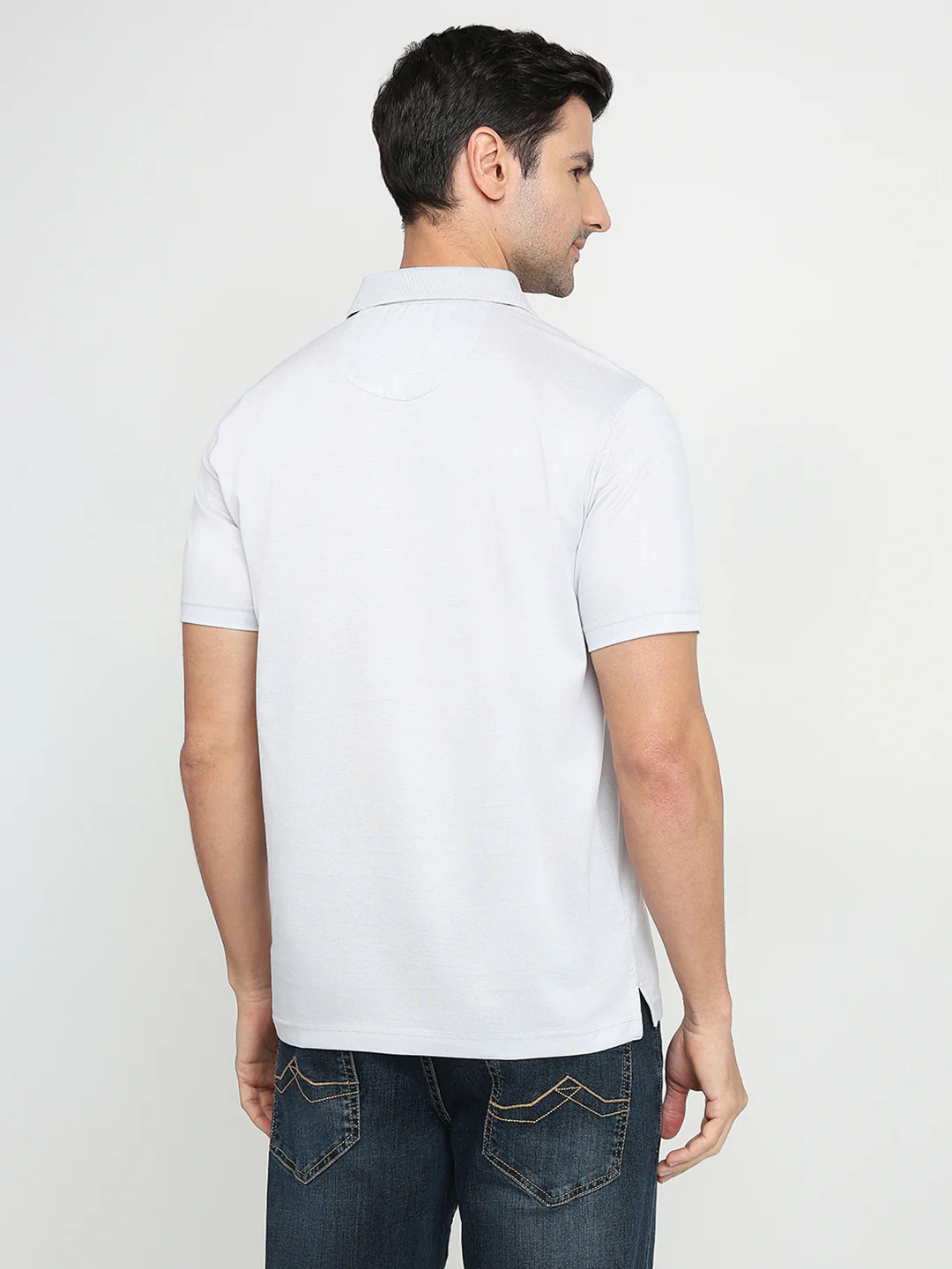 Park Avenue Men Grey Two Tone Slim Fit Cotton Half Sleeve Round Neck Collar T-Shirt - Image 4