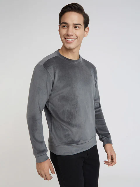 Park Avenue Men Grey Velvet Slim Fit Polyester Blend Sweatshirt - Image 2