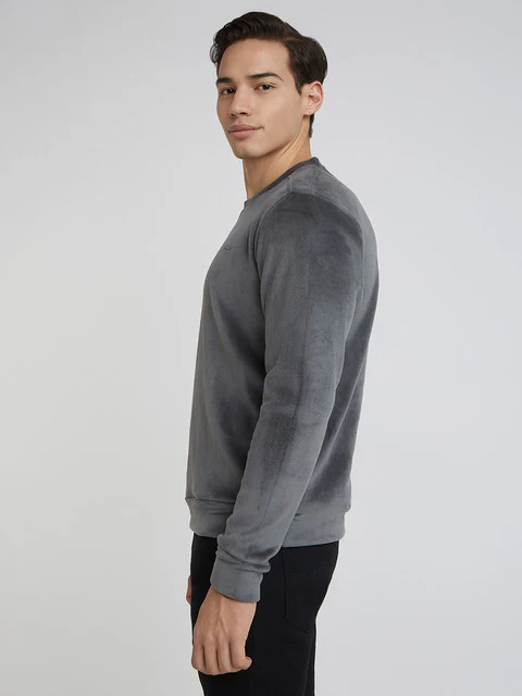 Park Avenue Men Grey Velvet Slim Fit Polyester Blend Sweatshirt - Image 3