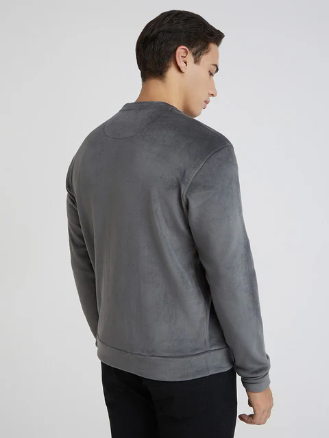 Park Avenue Men Grey Velvet Slim Fit Polyester Blend Sweatshirt - Image 4