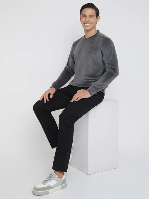 Park Avenue Men Grey Velvet Slim Fit Polyester Blend Sweatshirt - Image 5