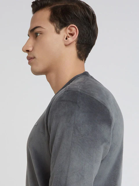 Park Avenue Men Grey Velvet Slim Fit Polyester Blend Sweatshirt - Image 7