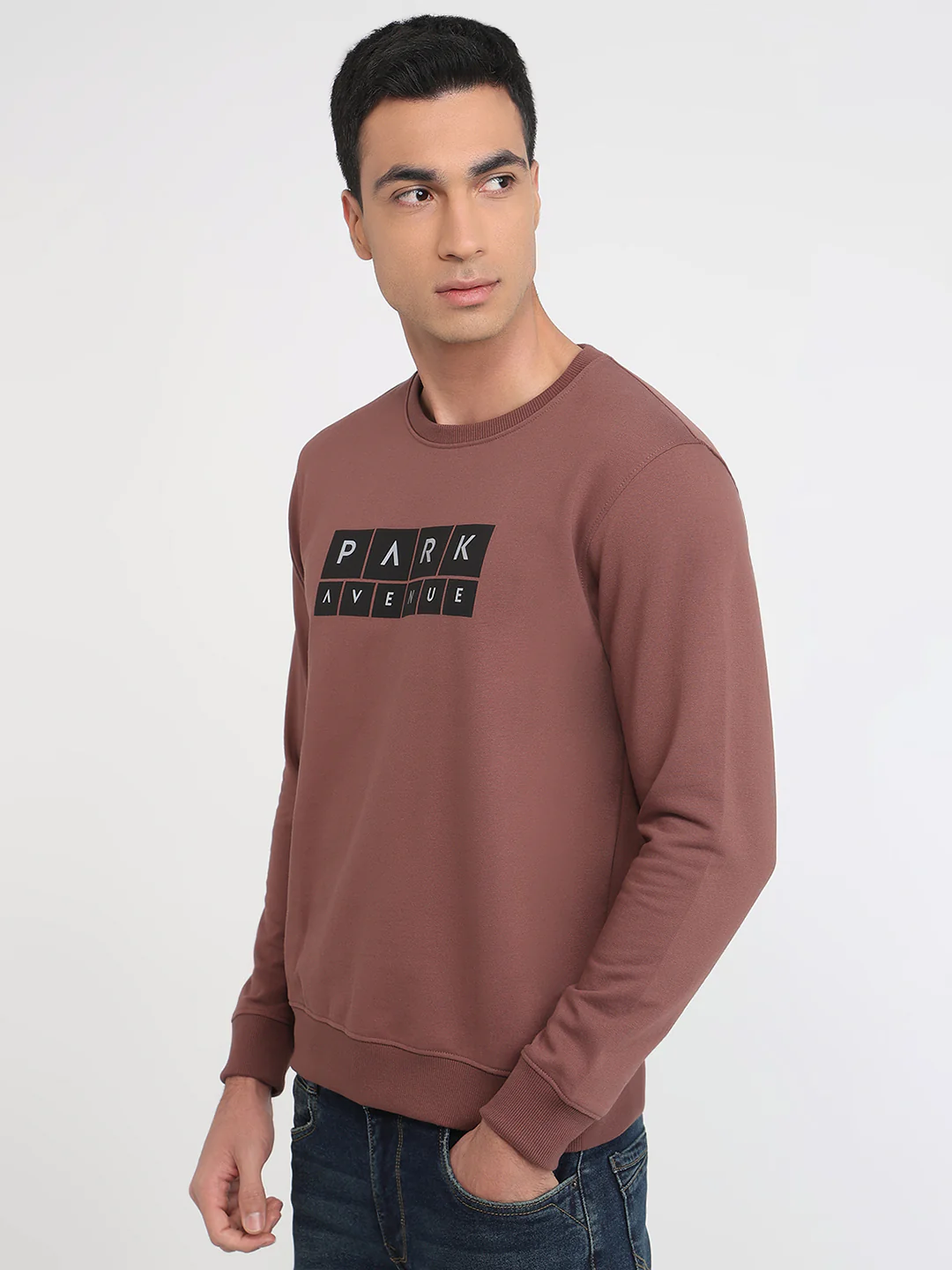 Park Avenue Men Khaki Print Slim Fit Cotton Blend Sweatshirt - Image 2